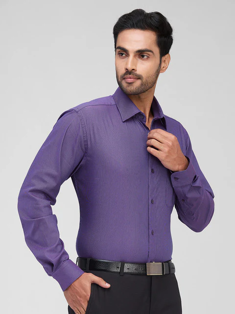 Raymond Men Purple Structured Slim Fit Cotton Blend Formal Shirts - Image 2