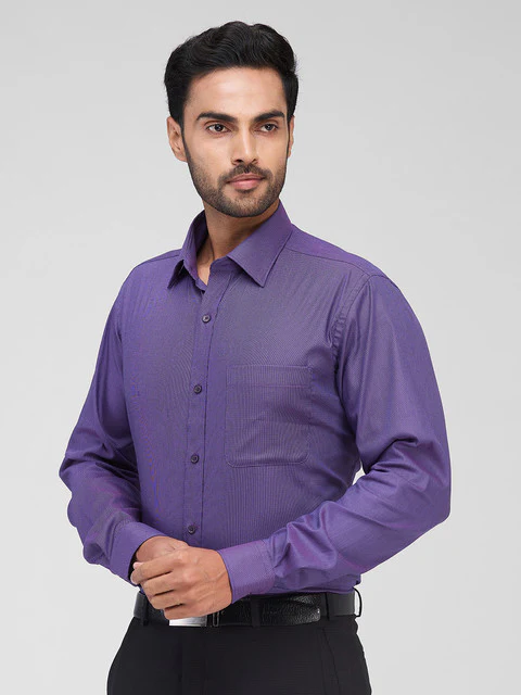 Raymond Men Purple Structured Slim Fit Cotton Blend Formal Shirts - Image 3