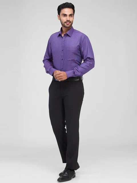 Raymond Men Purple Structured Slim Fit Cotton Blend Formal Shirts - Image 5