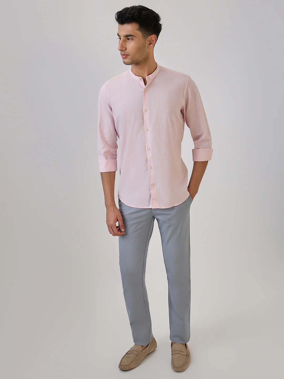 Raymond Men Red Chambray Regular Fit Cotton Blend Casual Shirt - Image 6