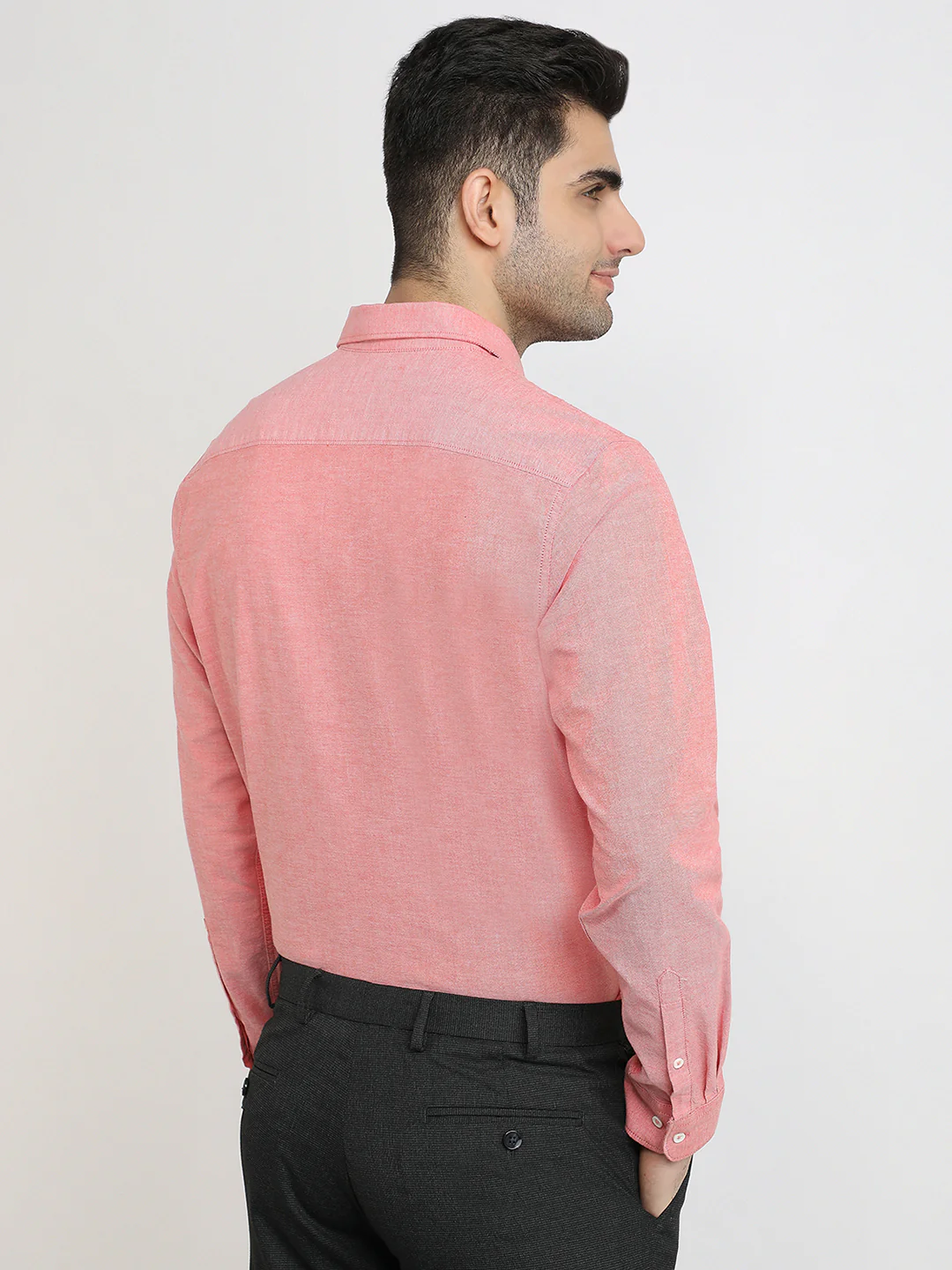 Raymond Men Red Chambray Regular Fit Cotton Blend Full Sleeve Casual Shirt - Image 4