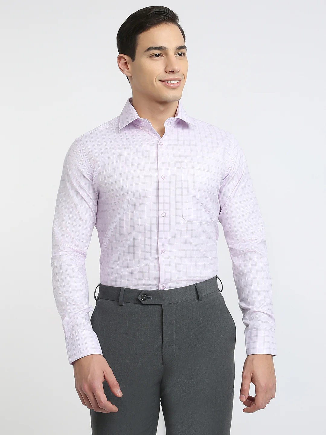 Raymond Men Red Checks Contemporary Fit Cotton Formal Shirt