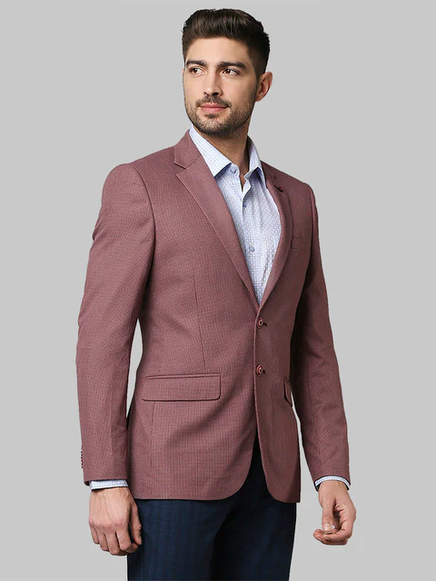 Raymond Men Red Checks Contemporary Fit Polyester Blend Blazer - Image 2