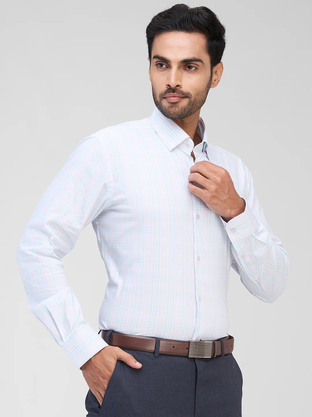 Raymond Men Red Checks Regular Fit Cotton Blend Shirt - Image 2