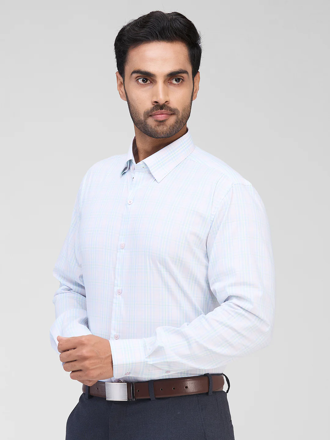 Raymond Men Red Checks Regular Fit Cotton Blend Shirt - Image 3