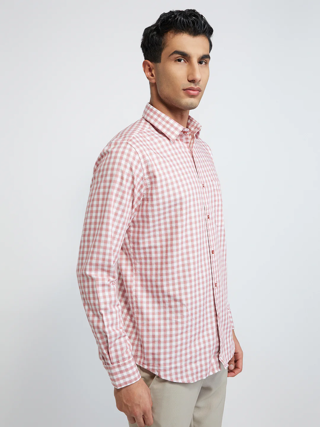 Raymond Men Red Checks Slim Fit Cotton Casual Shirt - Image 2