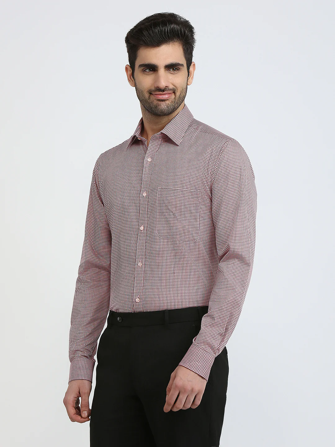 Raymond Men Red Checks Slim Fit Cotton Formal Shirt - Image 2