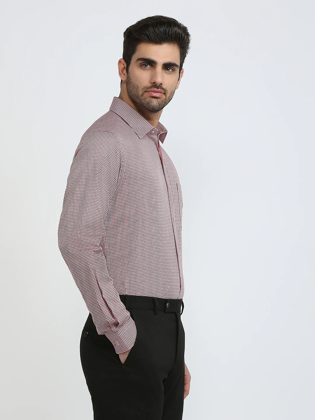 Raymond Men Red Checks Slim Fit Cotton Formal Shirt - Image 3