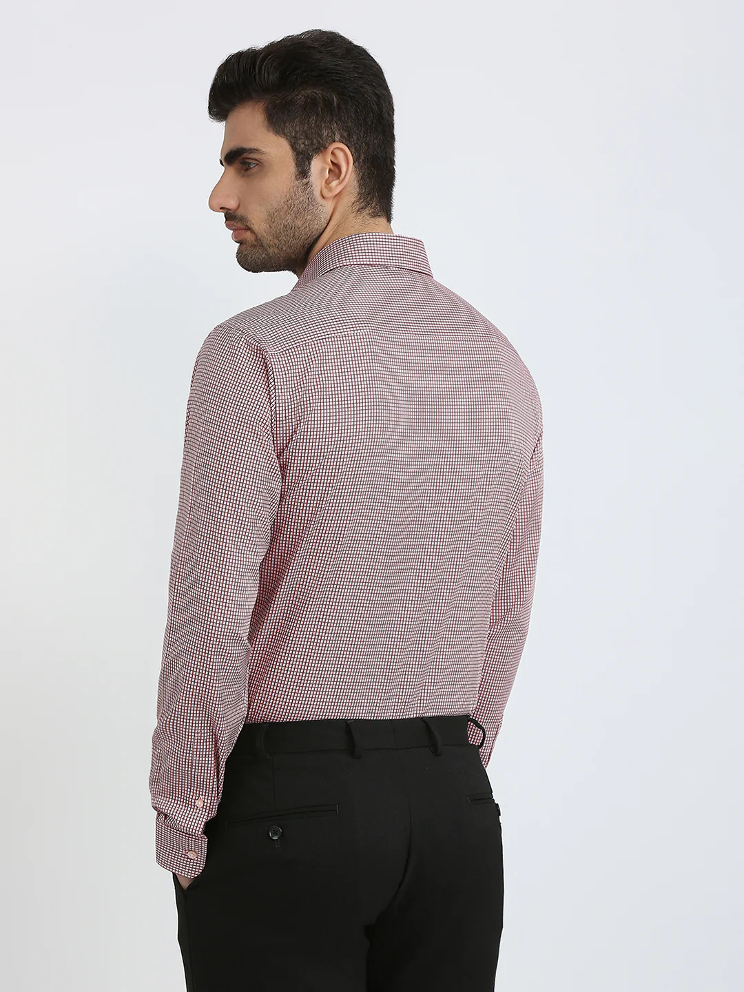 Raymond Men Red Checks Slim Fit Cotton Formal Shirt - Image 4