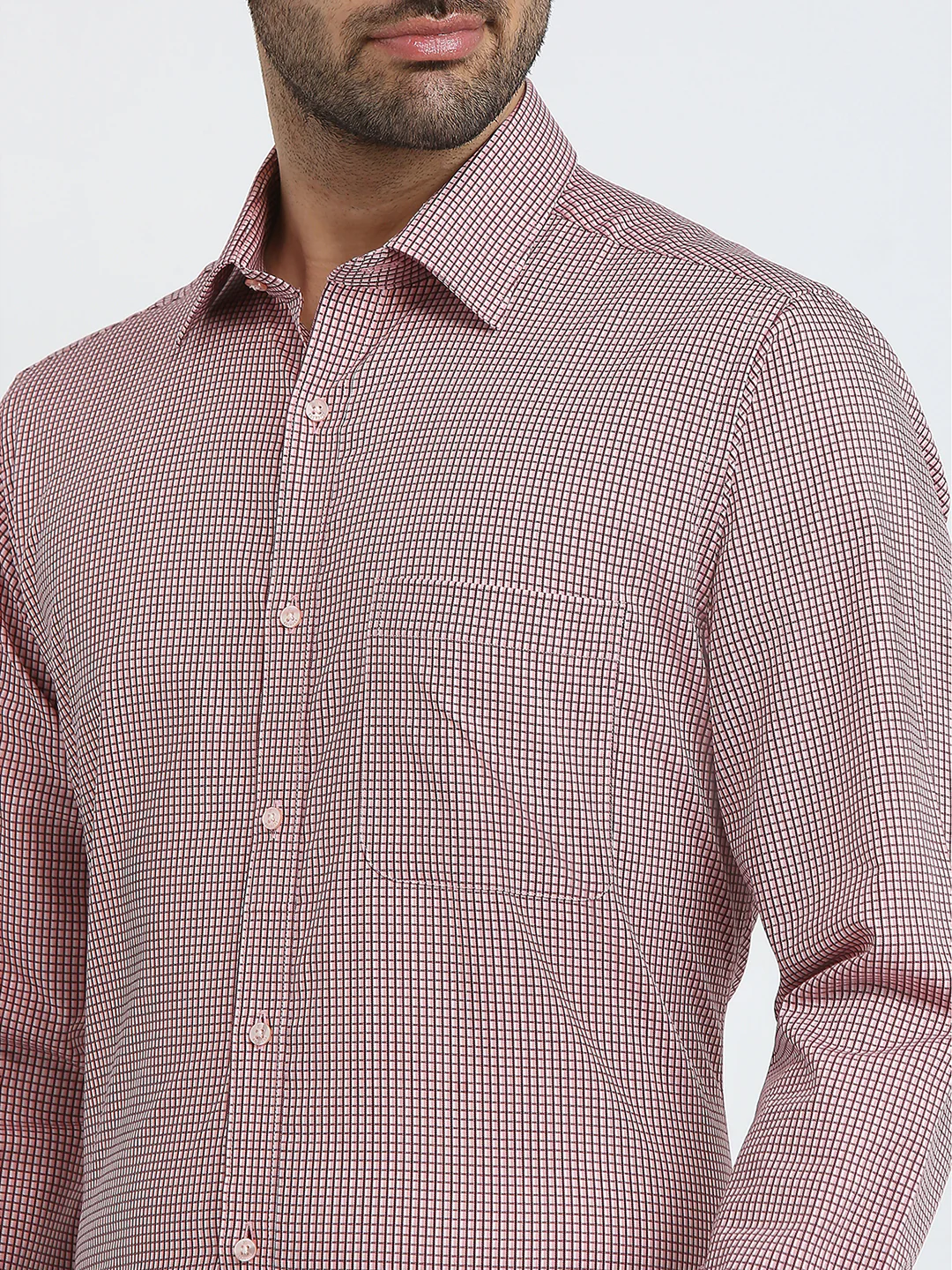 Raymond Men Red Checks Slim Fit Cotton Formal Shirt - Image 6
