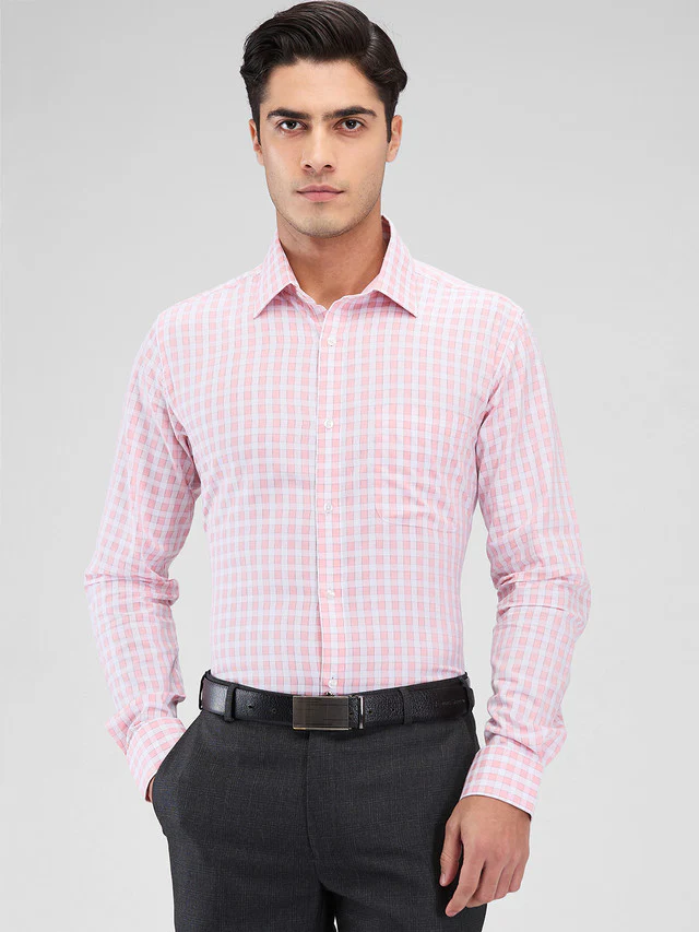 Raymond Men Red Checks Slim Fit Cotton Shirt