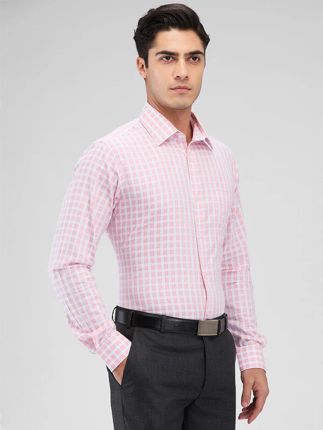 Raymond Men Red Checks Slim Fit Cotton Shirt - Image 2
