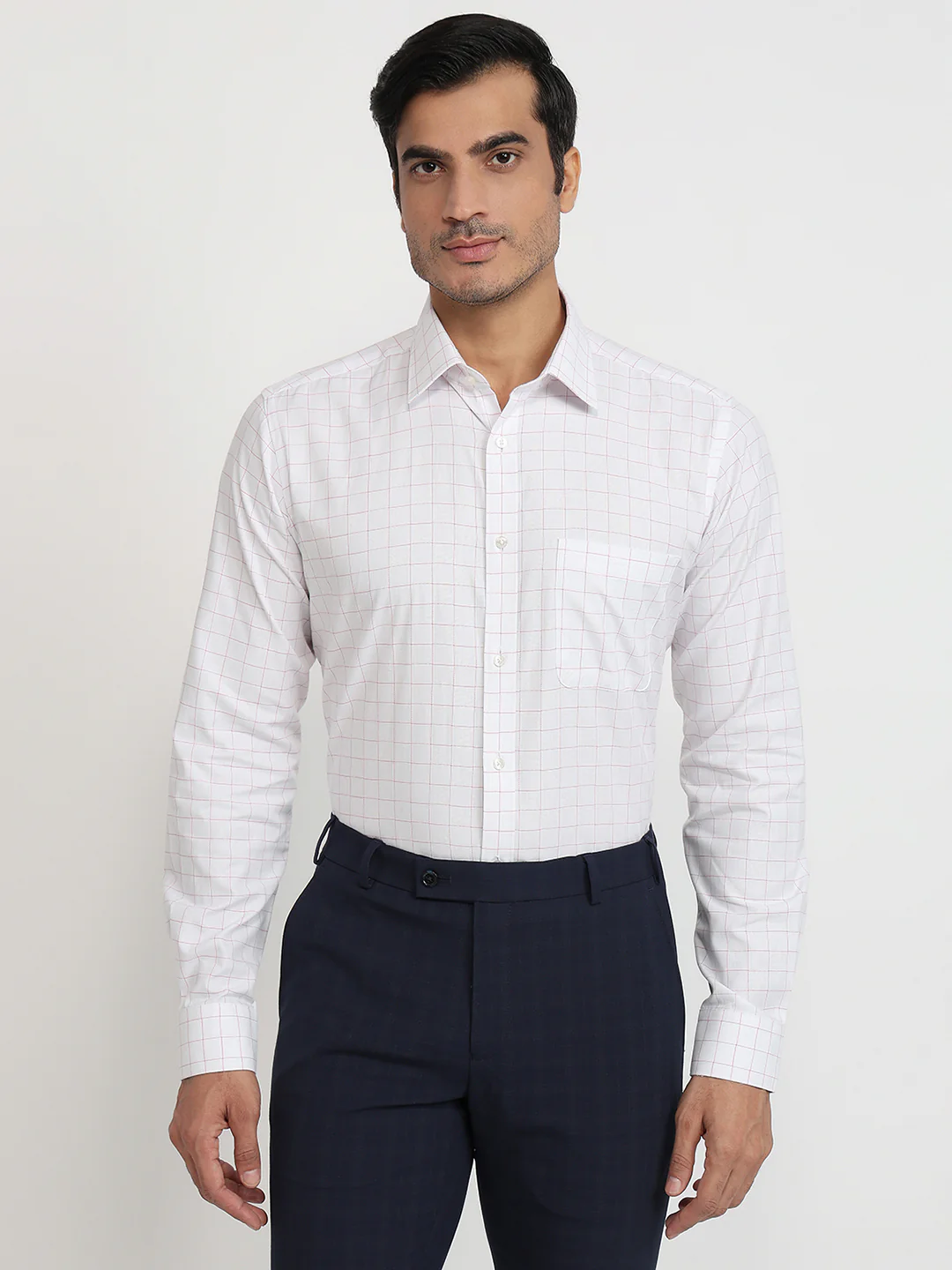 Raymond Men Red Checks Slim Fit Cotton Shirt