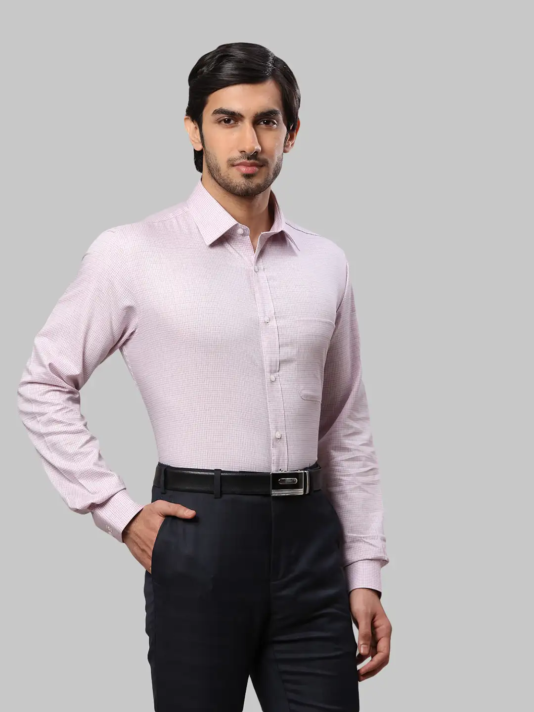 Raymond Men Pink Checks Slim Fit Cotton Formal Shirt - Image 2