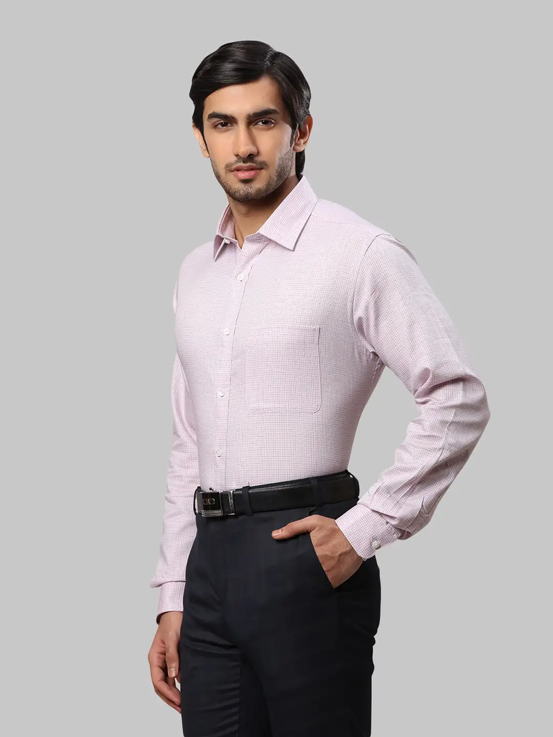 Raymond Men Pink Checks Slim Fit Cotton Formal Shirt - Image 3