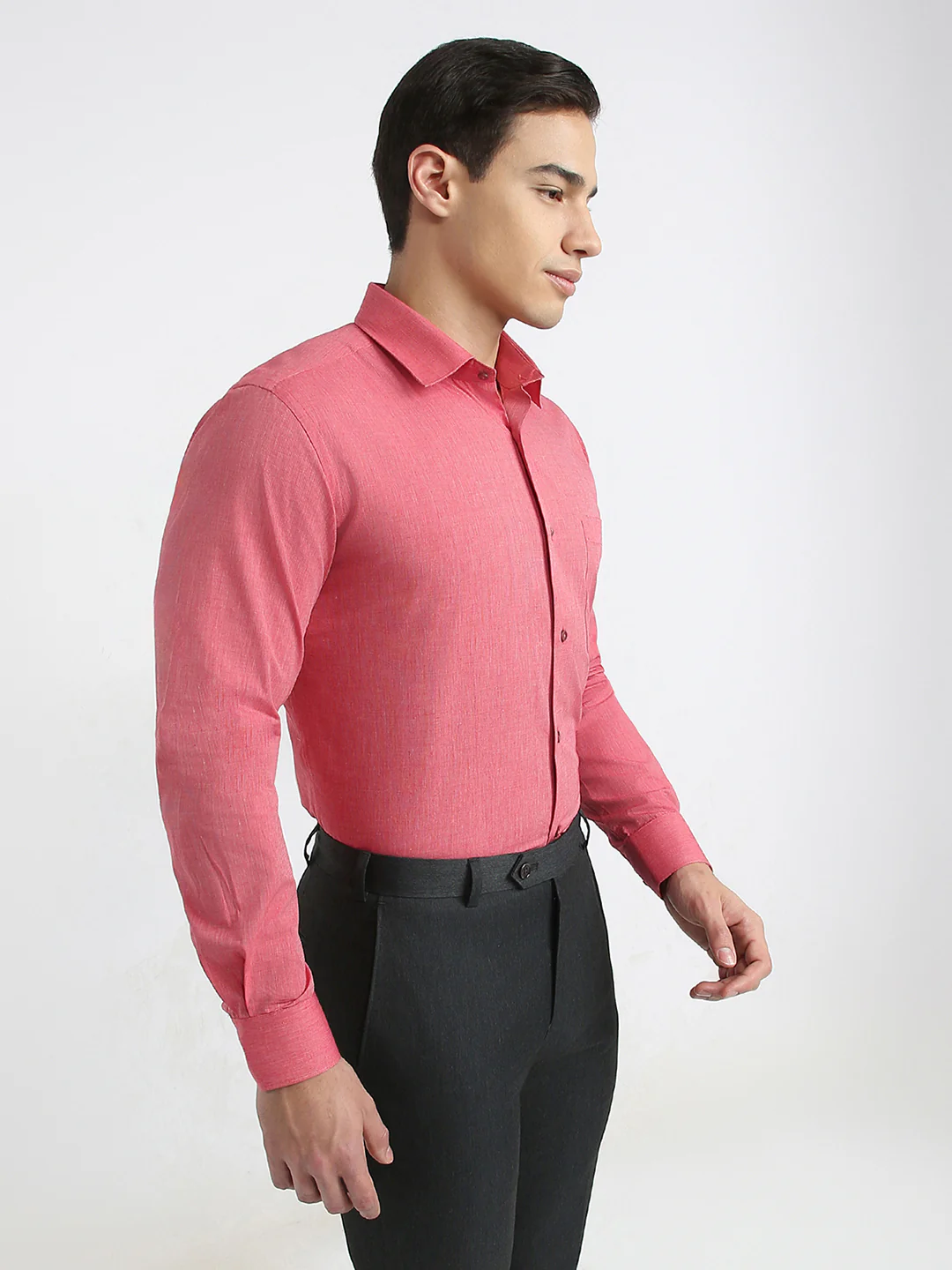 Raymond Men Red Fil-A-Fil Contemporary Fit Cotton Shirt - Image 2