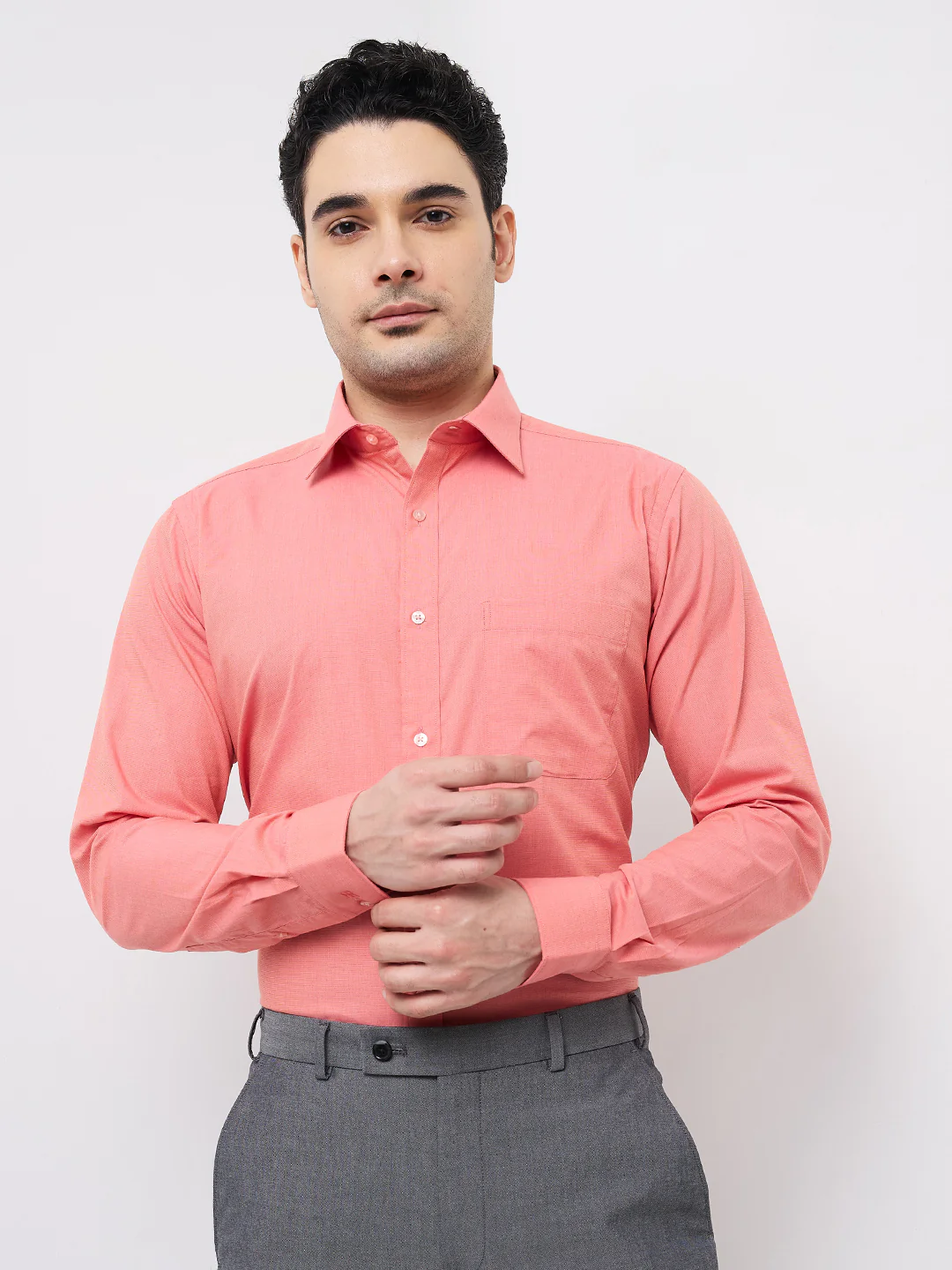 Raymond Men Red Fil-A-Fil Slim Fit Cotton Shirt