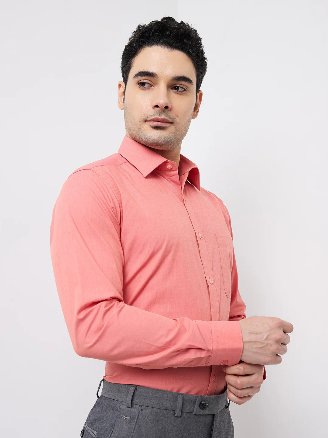 Raymond Men Red Fil-A-Fil Slim Fit Cotton Shirt - Image 2