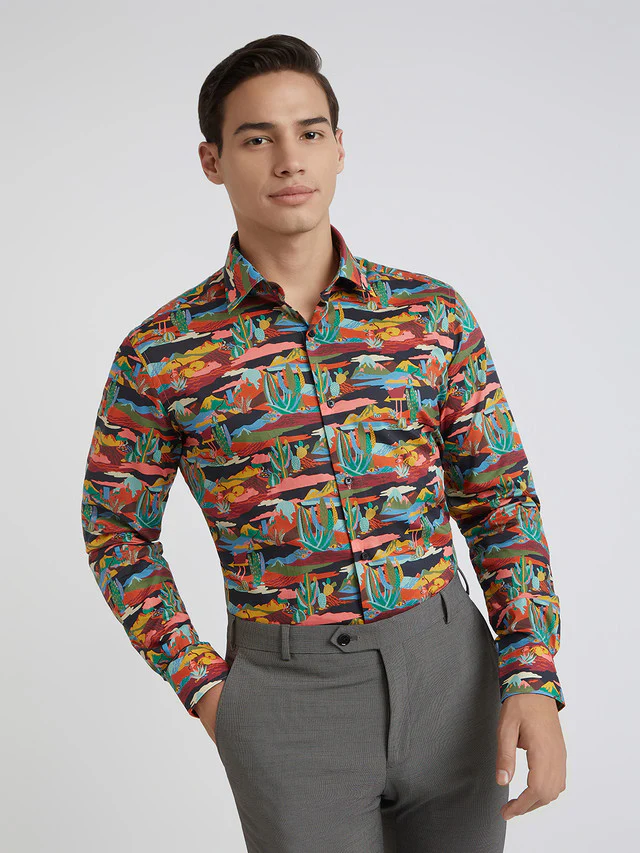 Raymond Men Red Print Regular Fit Cotton Formal Shirt