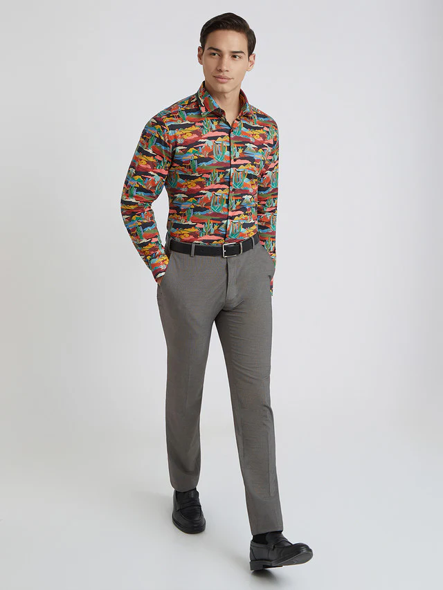 Raymond Men Red Print Regular Fit Cotton Formal Shirt - Image 3