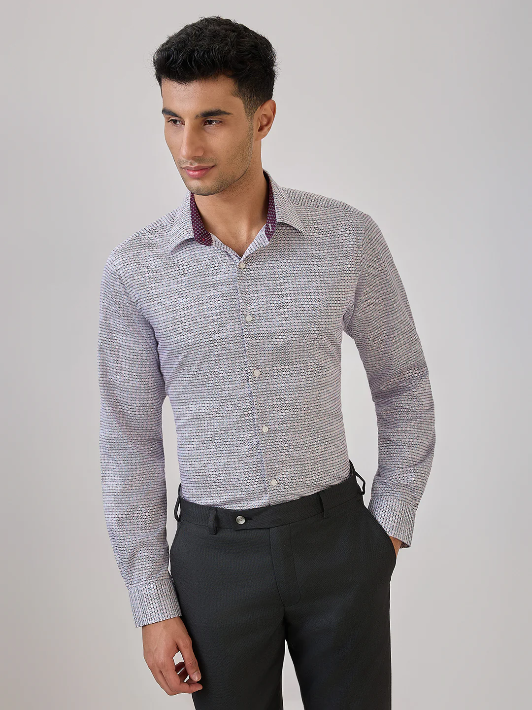 Raymond Men Red Print Slim Fit Cotton Formal Shirt - Image 2