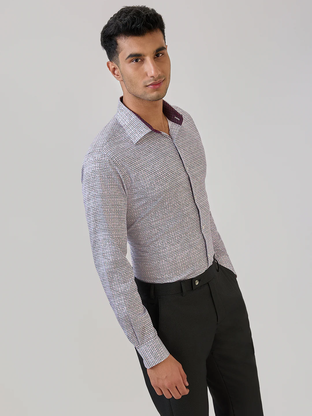 Raymond Men Red Print Slim Fit Cotton Formal Shirt - Image 4