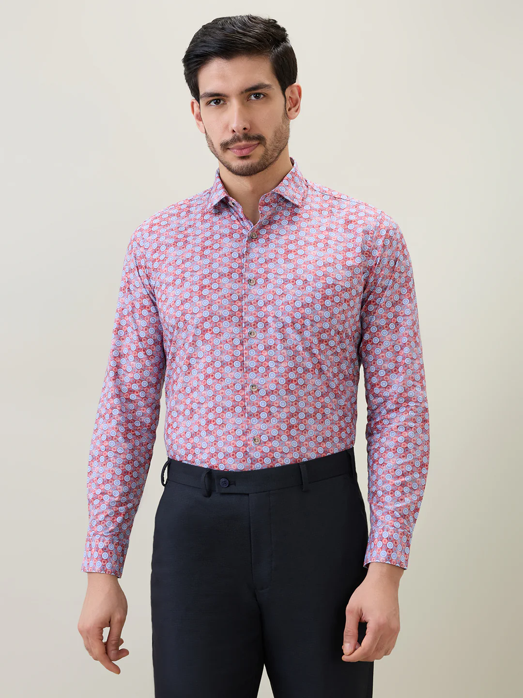 Raymond Men Red Printed Regular Fit Cotton Casual Shirt