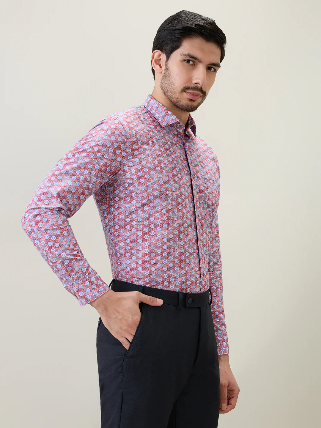 Raymond Men Red Printed Regular Fit Cotton Casual Shirt - Image 3