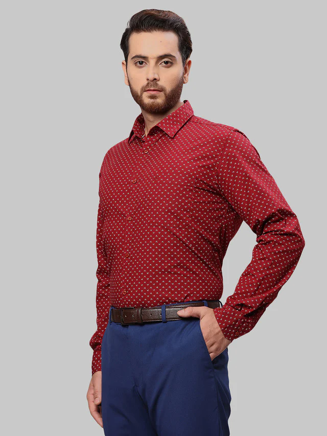Raymond Men Red Printed Slim Fit Cotton Casual Shirt - Image 3