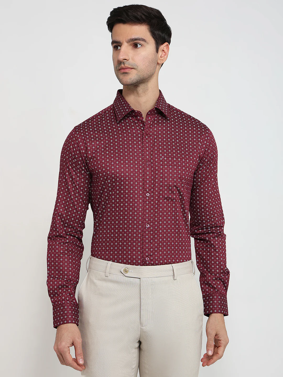 Raymond Men Red Printed Slim Fit Cotton Formal Shirt