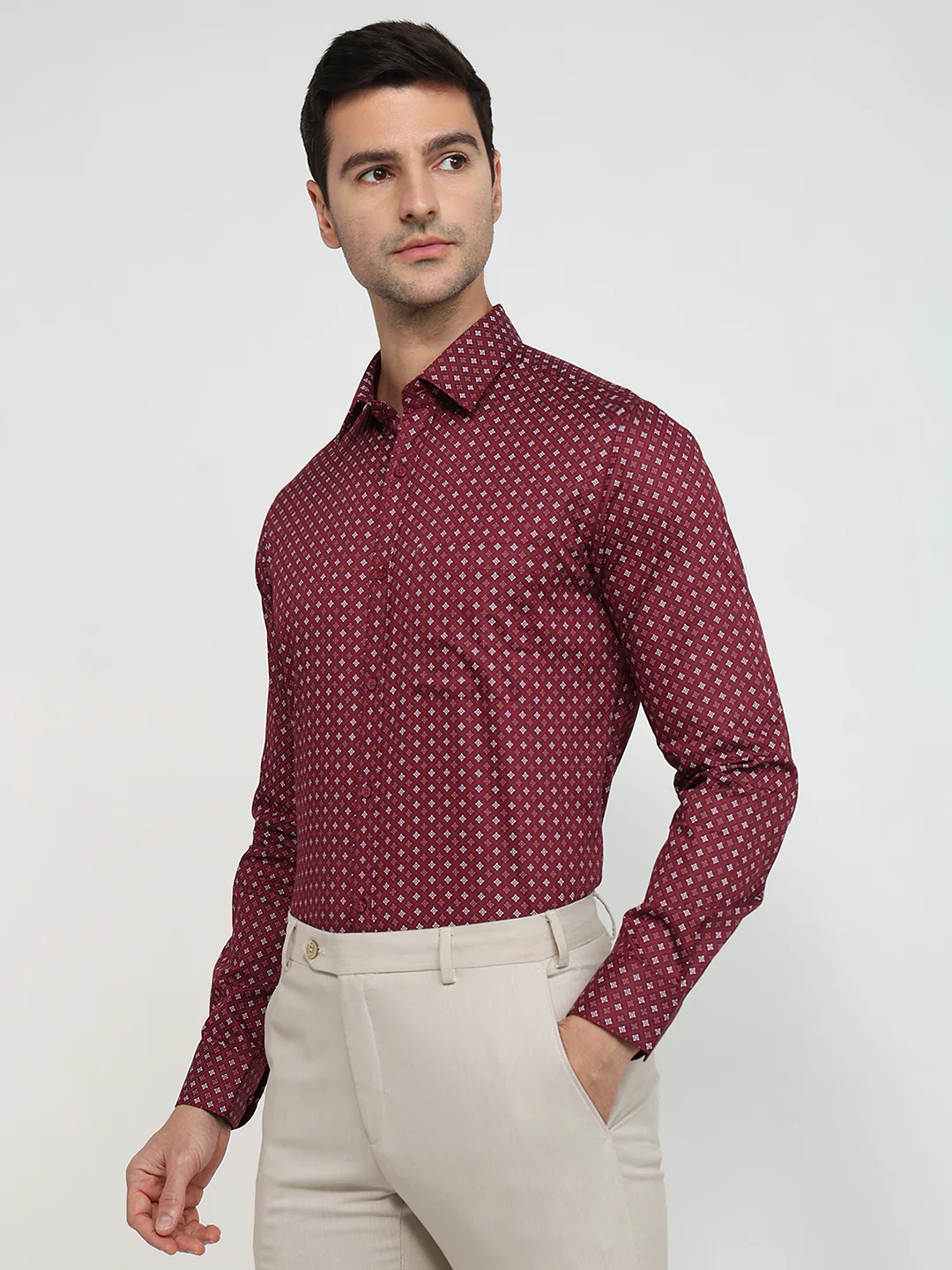 Raymond Men Red Printed Slim Fit Cotton Formal Shirt - Image 2