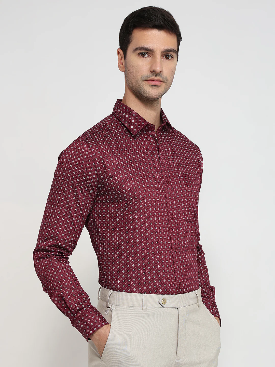 Raymond Men Red Printed Slim Fit Cotton Formal Shirt - Image 3