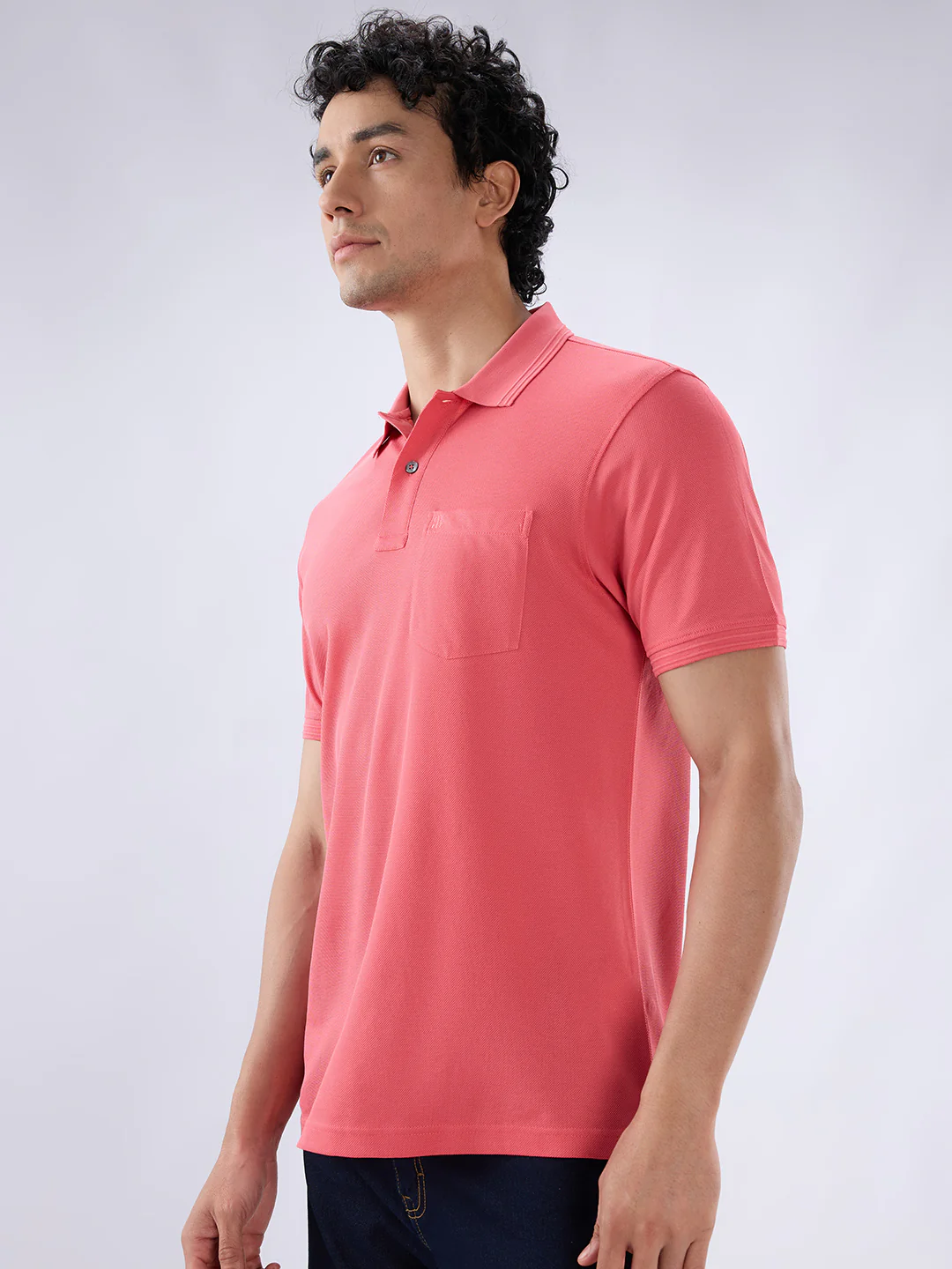 Raymond Men Red Regular Fit Solid Polo Neck Collar T-Shirt - Image 3