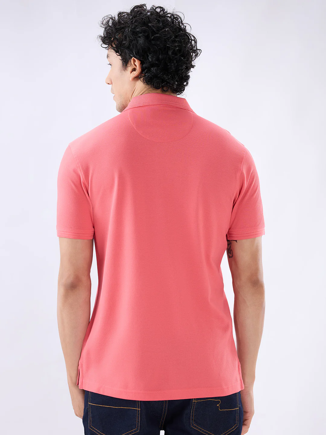 Raymond Men Red Regular Fit Solid Polo Neck Collar T-Shirt - Image 4
