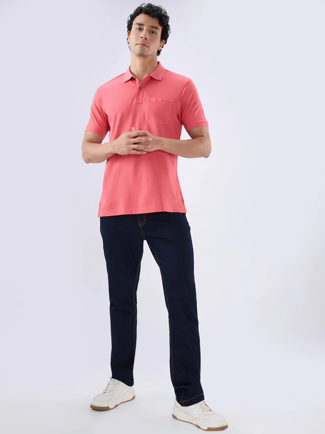 Raymond Men Red Regular Fit Solid Polo Neck Collar T-Shirt - Image 5