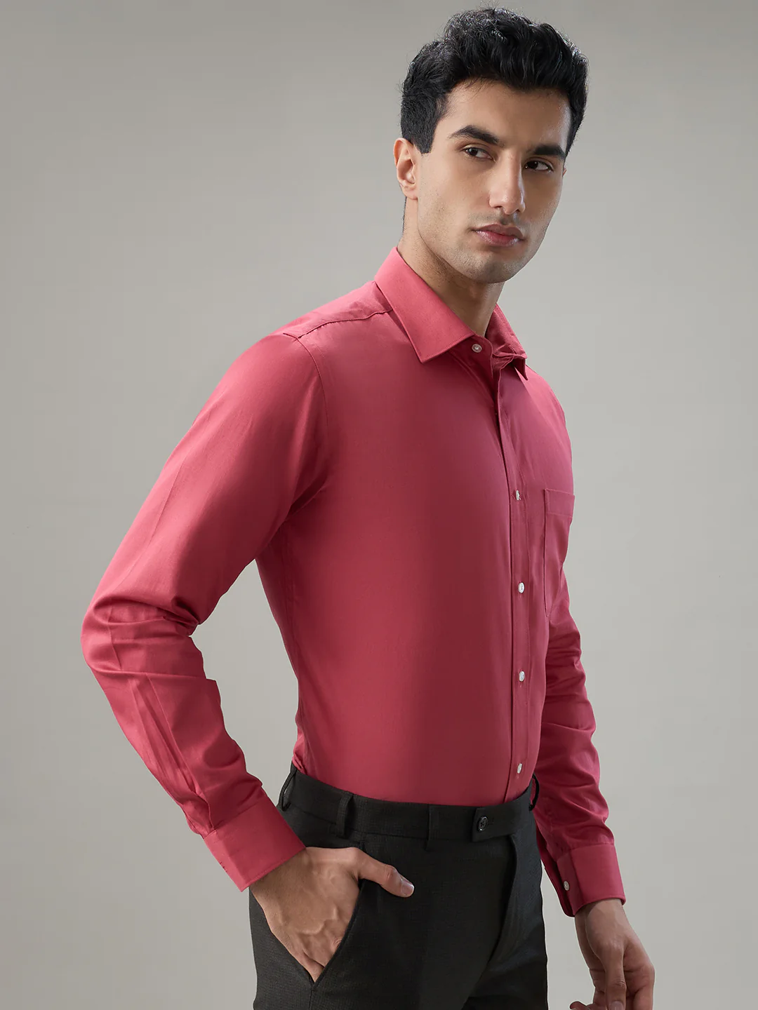 Raymond Men Red Satin Slim Fit Cotton Formal Shirt - Image 2