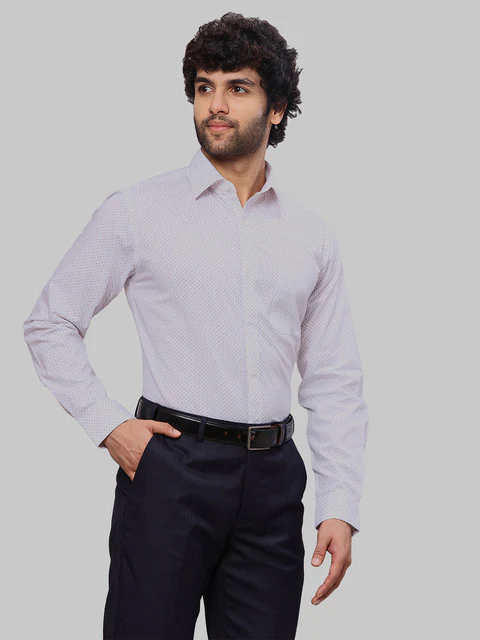 Raymond Men White Printed Slim Fit Cotton Formal Shirt - Image 2
