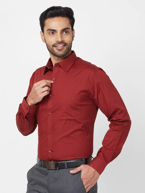 Raymond Men Red Slim Fit Solid Formal Shirt - Image 3