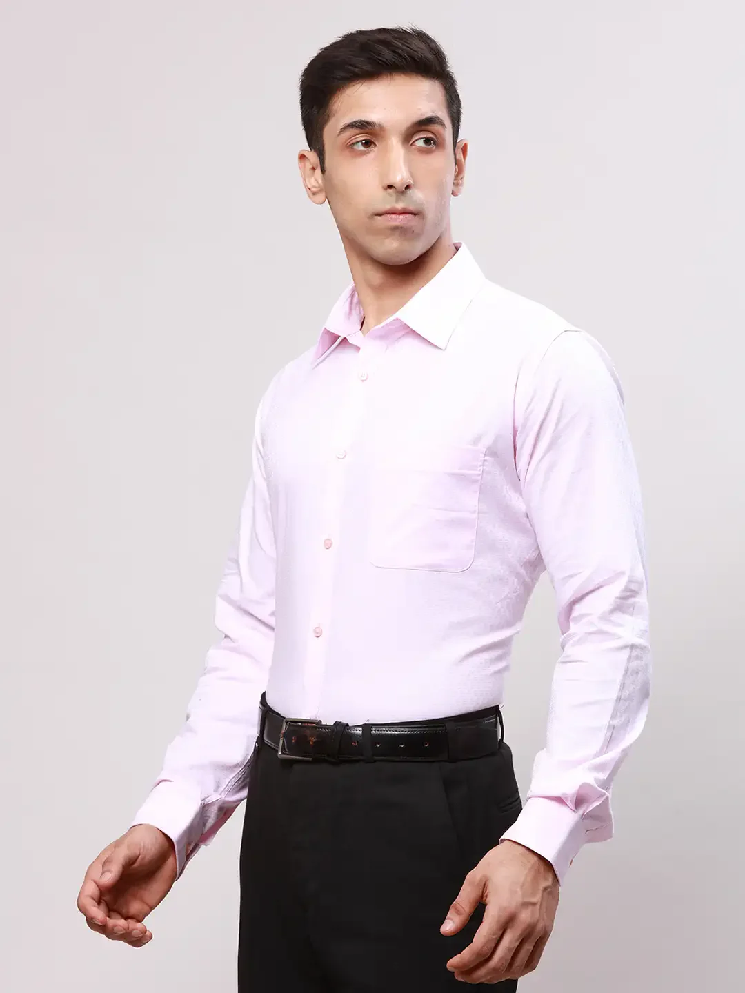 Raymond Men Pink Structured Slim Fit Cotton Formal Shirt - Image 3