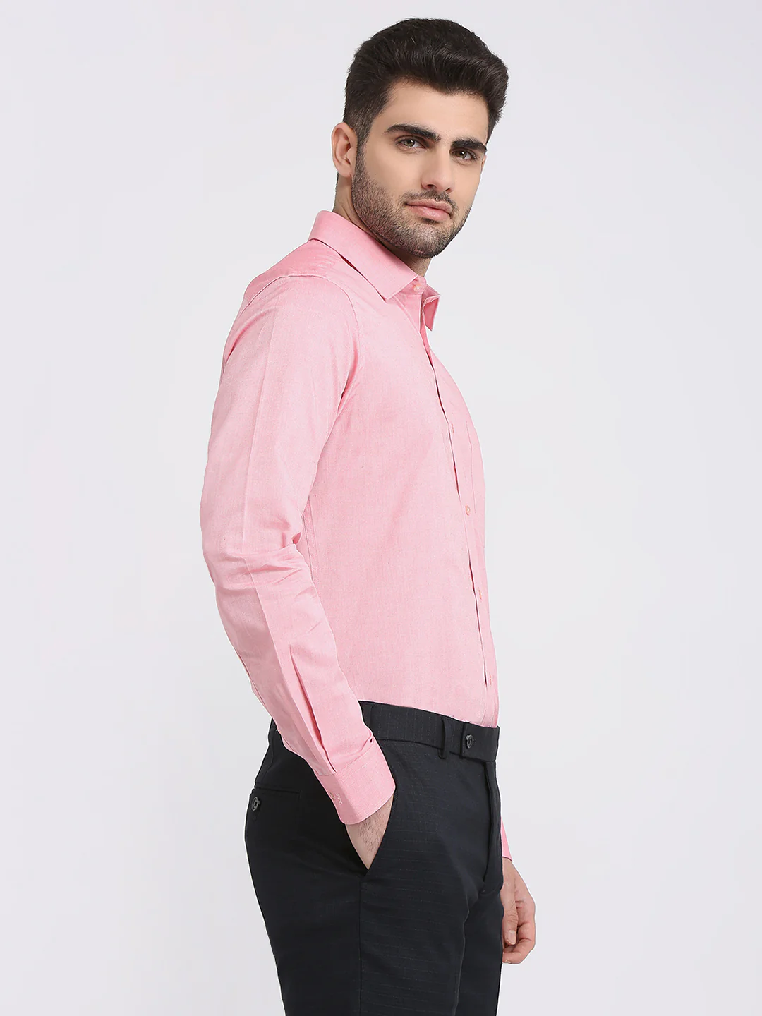 Raymond Men Red Solid Chambray Slim Fit Cotton Formal Shirt - Image 3