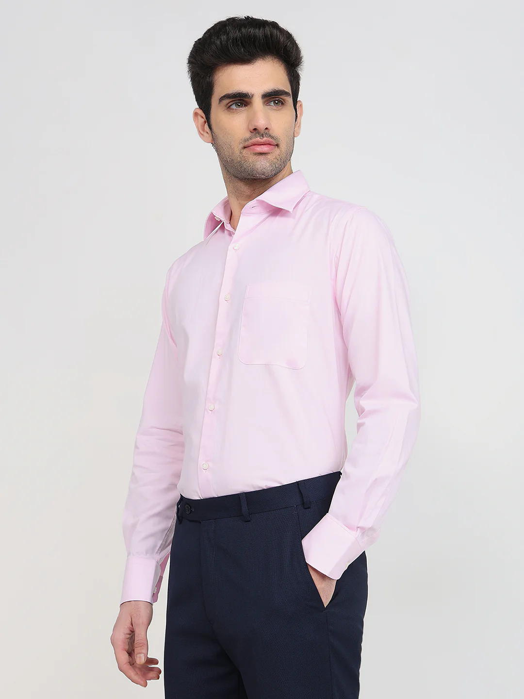 Raymond Men Red Solid Chambray Slim Fit Cotton Shirt - Image 2