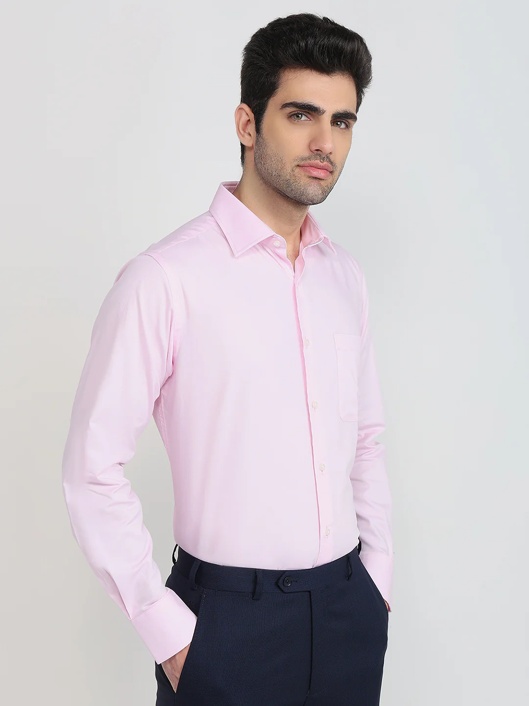 Raymond Men Red Solid Chambray Slim Fit Cotton Shirt - Image 3