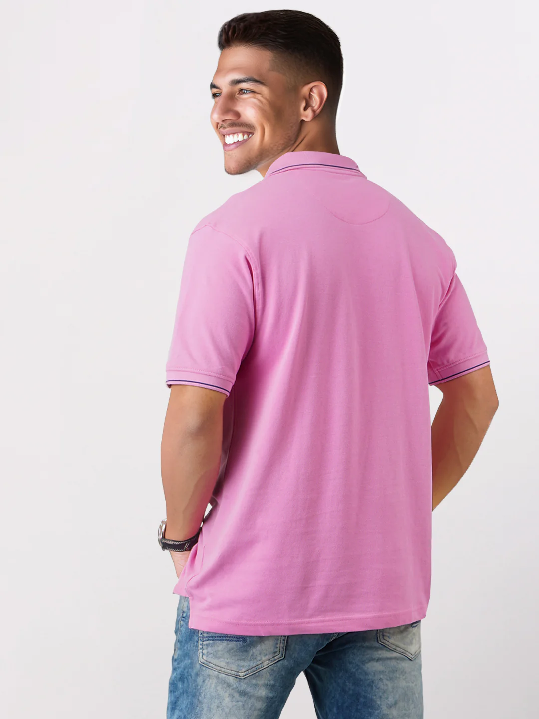 Raymond Men Red Contemporary Fit Solid Polo Neck Collar T-Shirt - Image 3