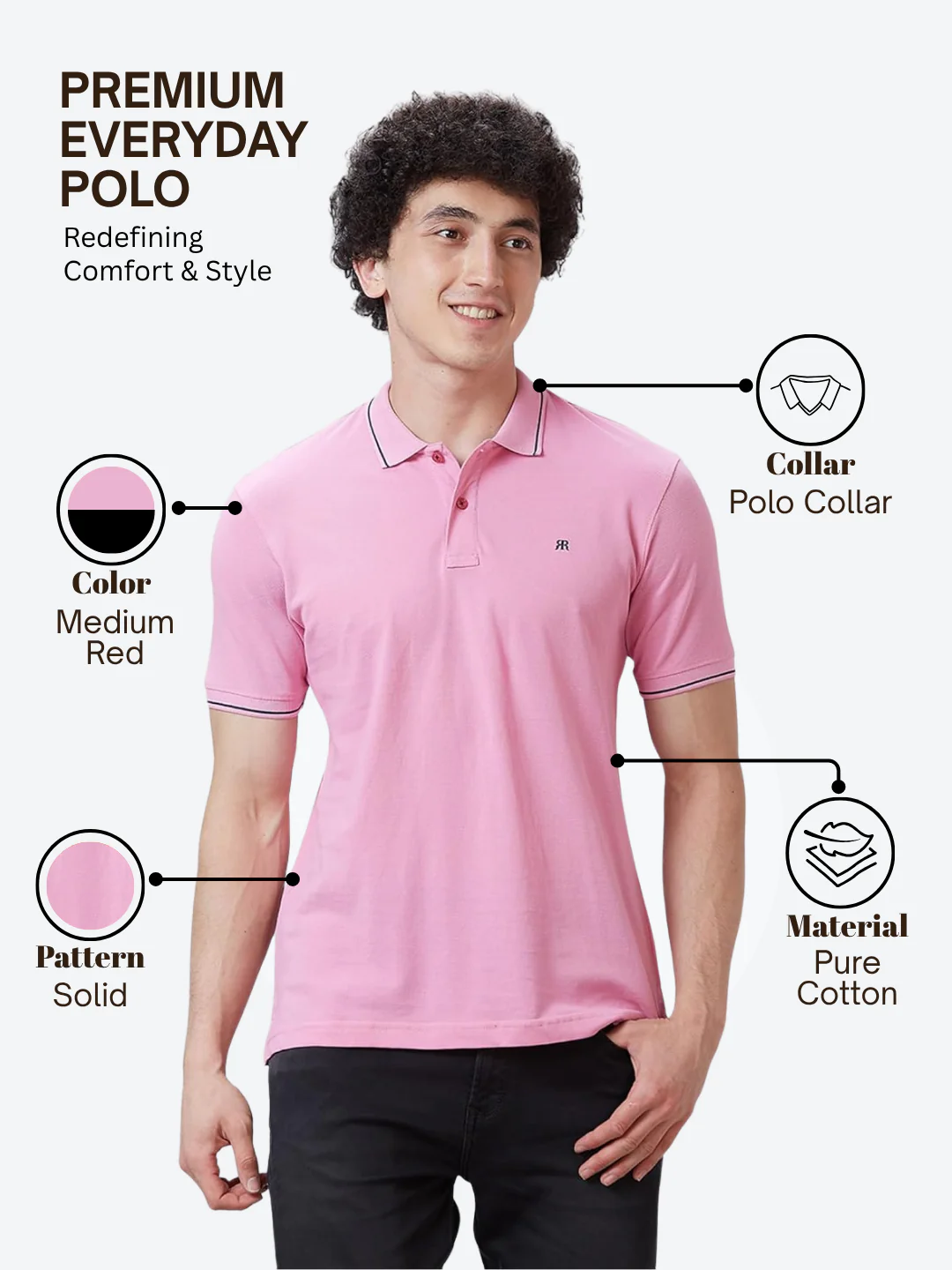 Raymond Men Red Contemporary Fit Solid Polo Neck Collar T-Shirt - Image 4