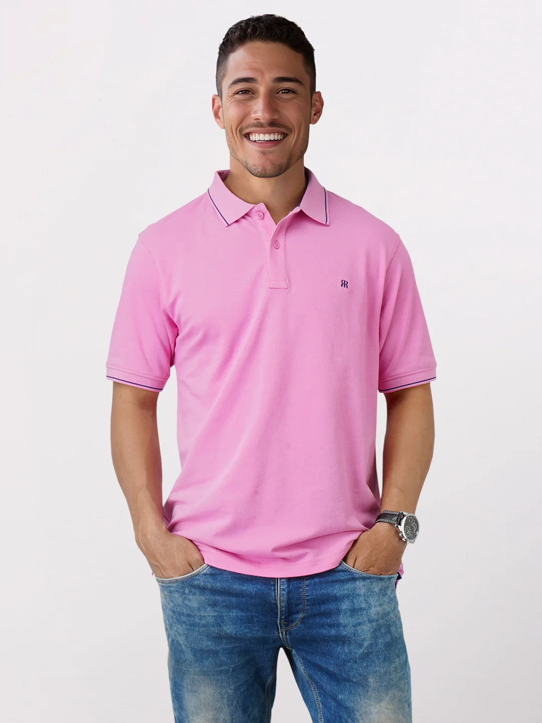 Raymond Men Red Contemporary Fit Solid Polo Neck Collar T-Shirt - Image 5