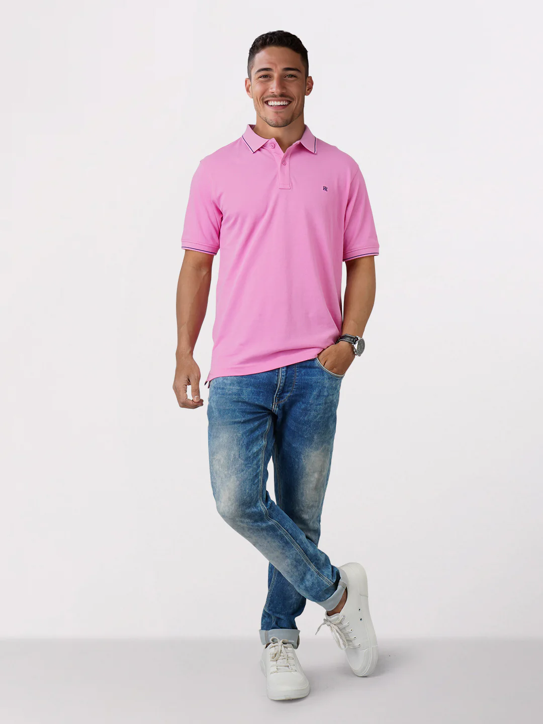 Raymond Men Red Contemporary Fit Solid Polo Neck Collar T-Shirt - Image 6