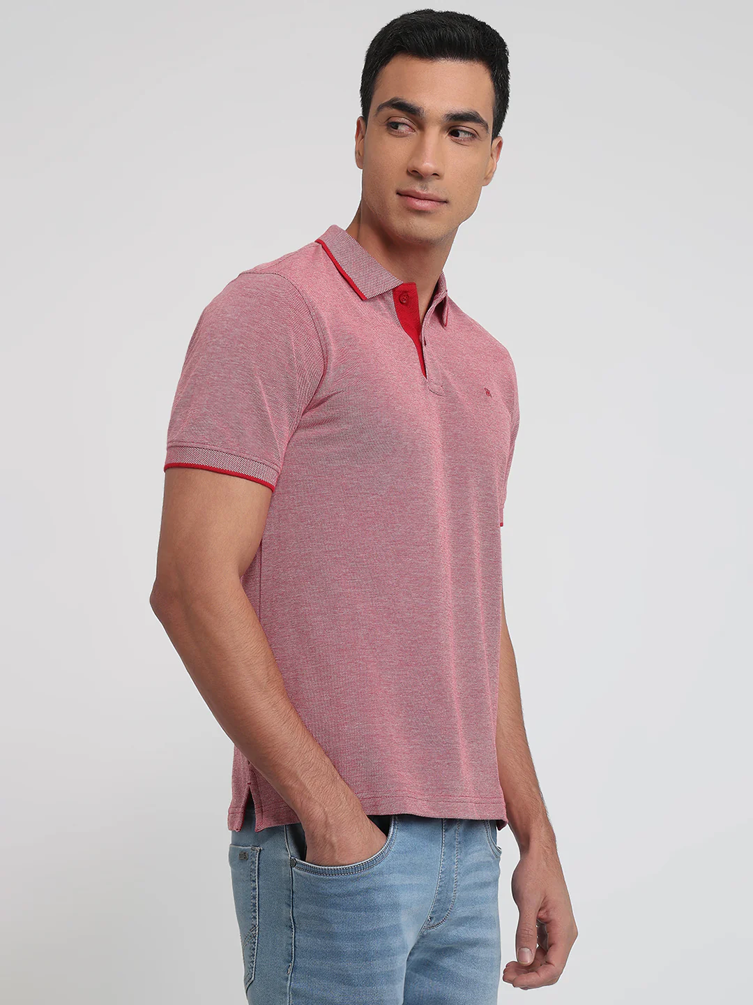 Raymond Men Red Solid Modern Fit Cotton T-shirt - Image 3