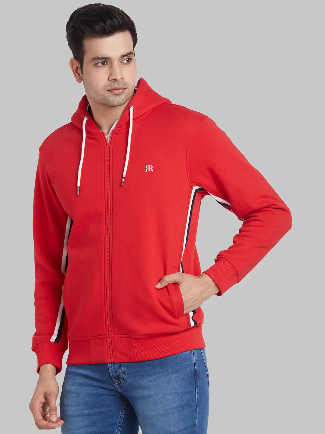 Raymond Men Red Solid Regular Fit Cotton Blend Sweatshirt - Image 3