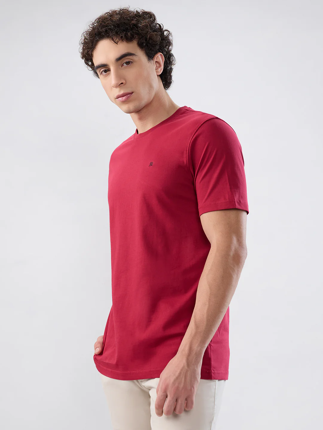 Raymond Men Red Solid Regular Fit Cotton T-shirt - Image 3
