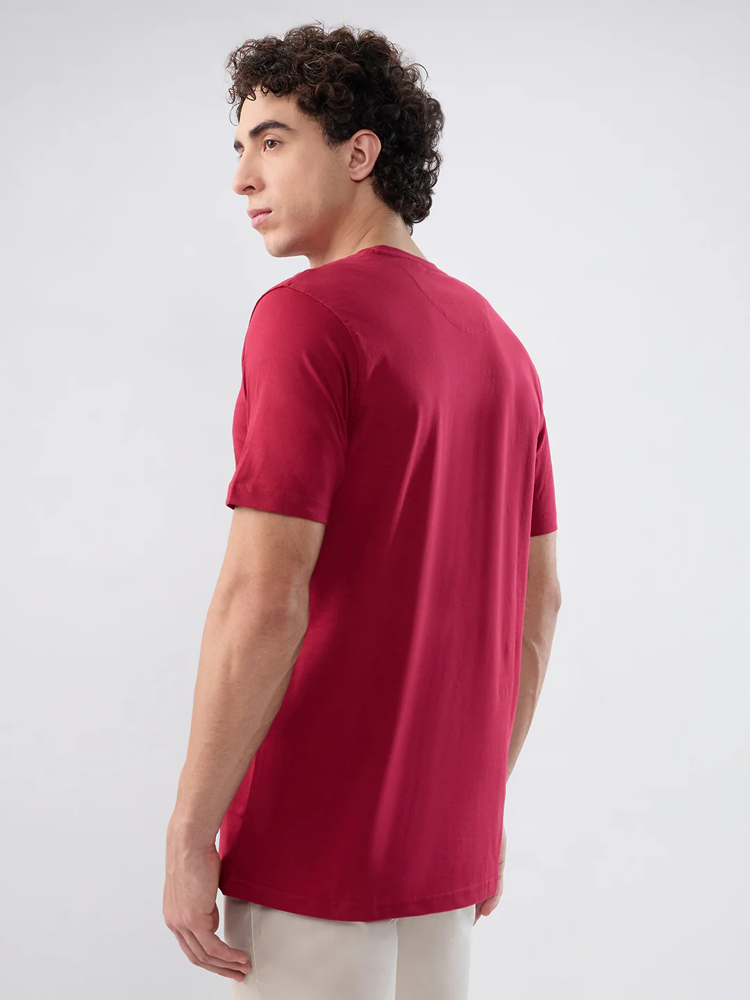 Raymond Men Red Solid Regular Fit Cotton T-shirt - Image 5